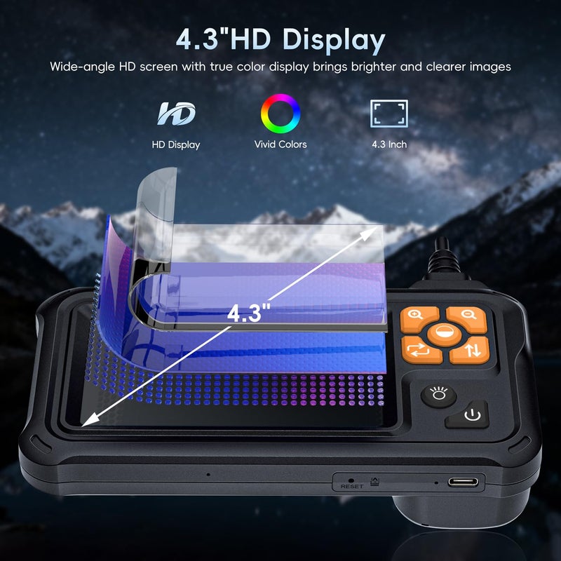 Skybasic Industrial Endoscope Borescope Camera with Light, 4.3'' HD Digital Handheld Waterproof Sewer Tools Snake Inspection Camera with 8 LED Lights 32.8FT Semi-Rigid Cable, Cool Gift Gadgets for Men - Image 2